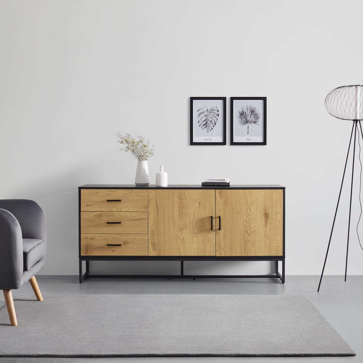 Sideboard Giorgia Eichefarben/Schwarz MDF - Eichefarben/Schwarz, MODERN, Holzwerkstoff/Metall (160/75/40cm) - Bessagi Home