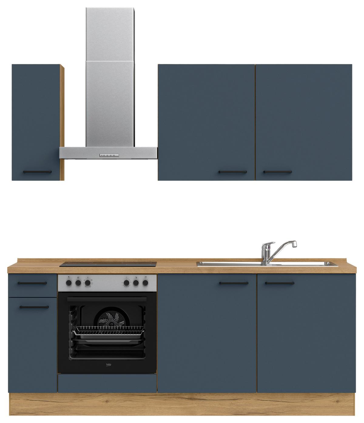Küchenblock Easytouch Low m. Geräten Dunkelblau - Eichefarben/Schwarz, MODERN, Holzwerkstoff/Metall (210cm) - Nobilia