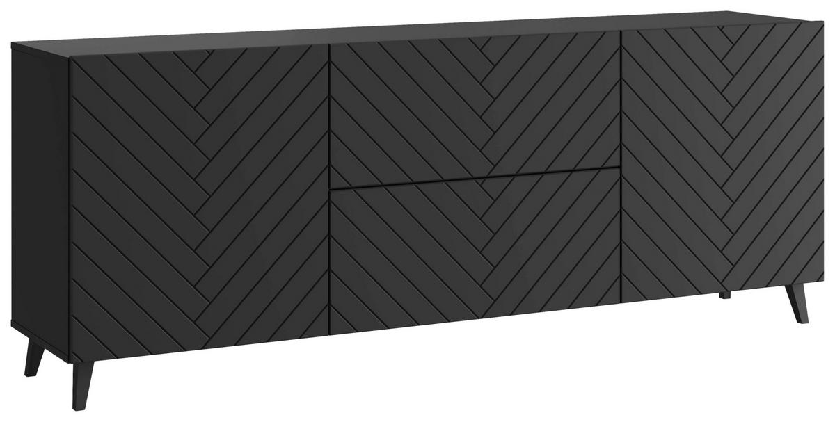 Nizka Omarica Phuket, Črna, Vzorec Ribje Kosti - črna, Trend, umetna masa/leseni material (180/69,4/39cm) - Livetastic