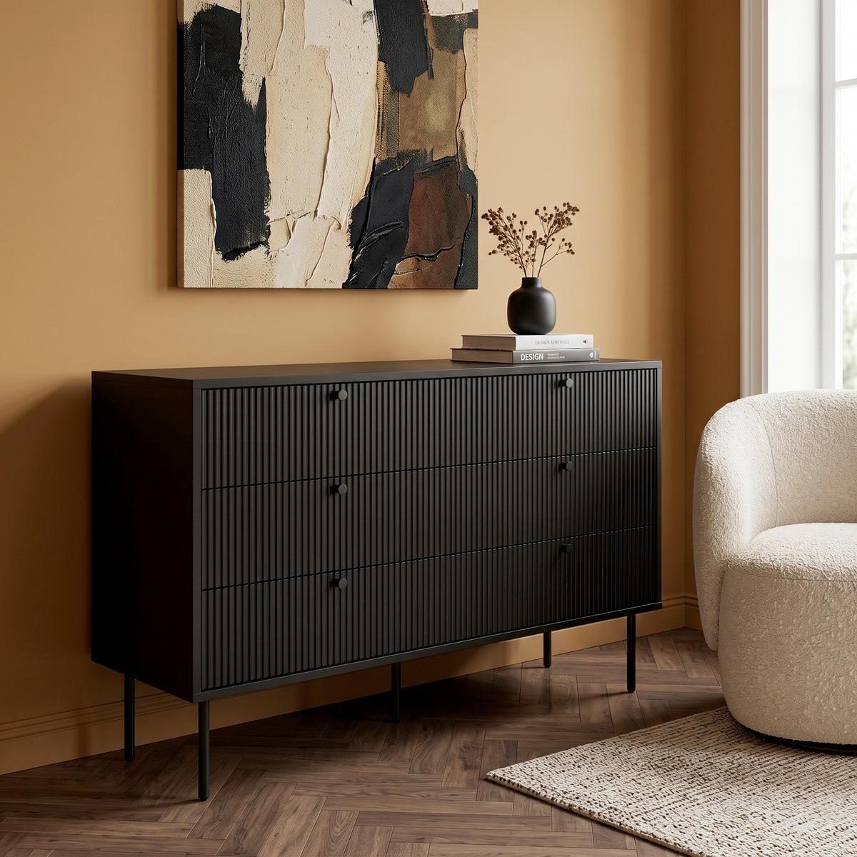 Komoda Karby, Črna - črna, Moderno, kovina/leseni material (120/40/75cm) - MID.YOU