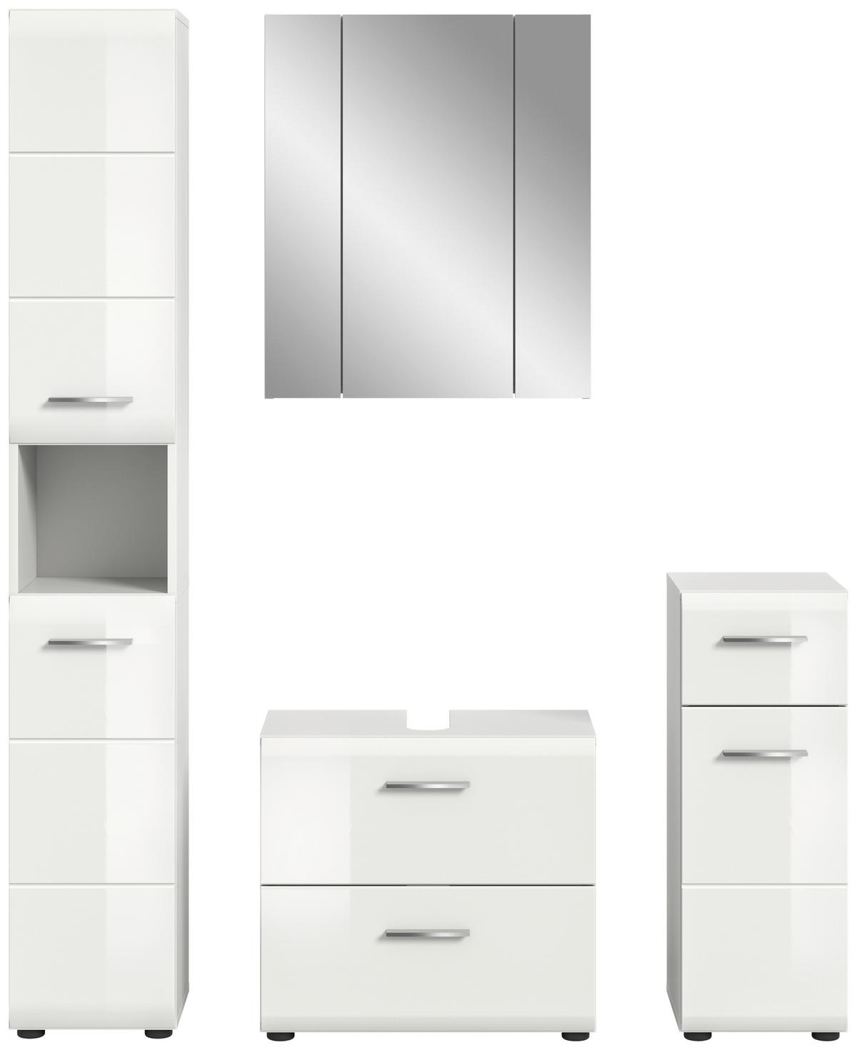 Badezimmer Ice 4-tlg. ca. 120 cm Weiß - Weiß Hochglanz/Silberfarben, MODERN, Holzwerkstoff/Kunststoff (120cm) - MID.YOU