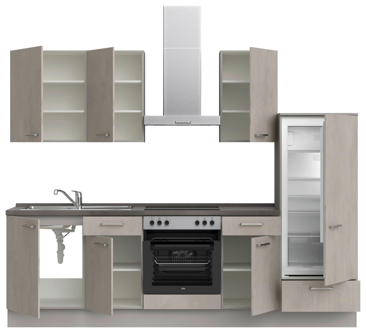Küchenblock Riva Low m. Geräten Grau - Schieferfarben/Edelstahlfarben, MODERN, Holzwerkstoff/Metall (270cm) - Nobilia