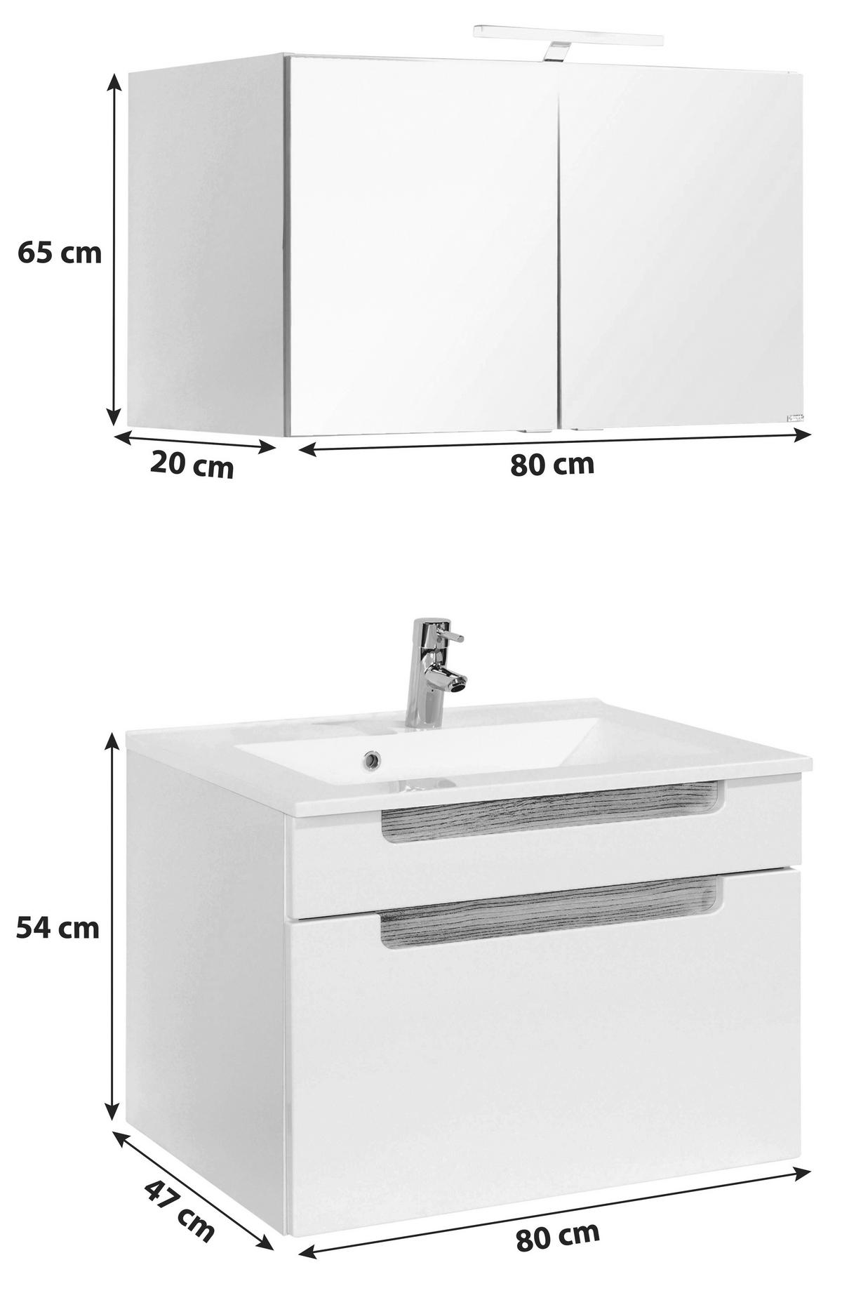 Badezimmer in Weiss/ Eichefarbe 'Siena' - Weiß/Silbereichenfarben, MODERN, Holzwerkstoff/Stein (80cm) - Held