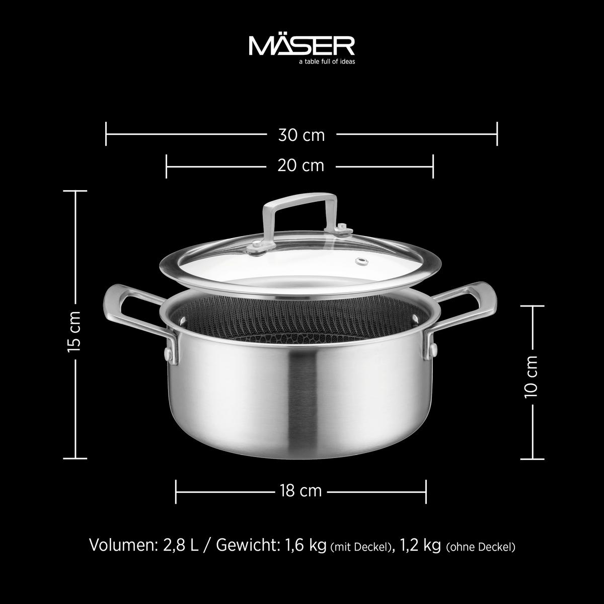 Kochtopf 935608 Kochtopf - Silberfarben/Schwarz, Basics, Metall (20/15cm) - Mäser
