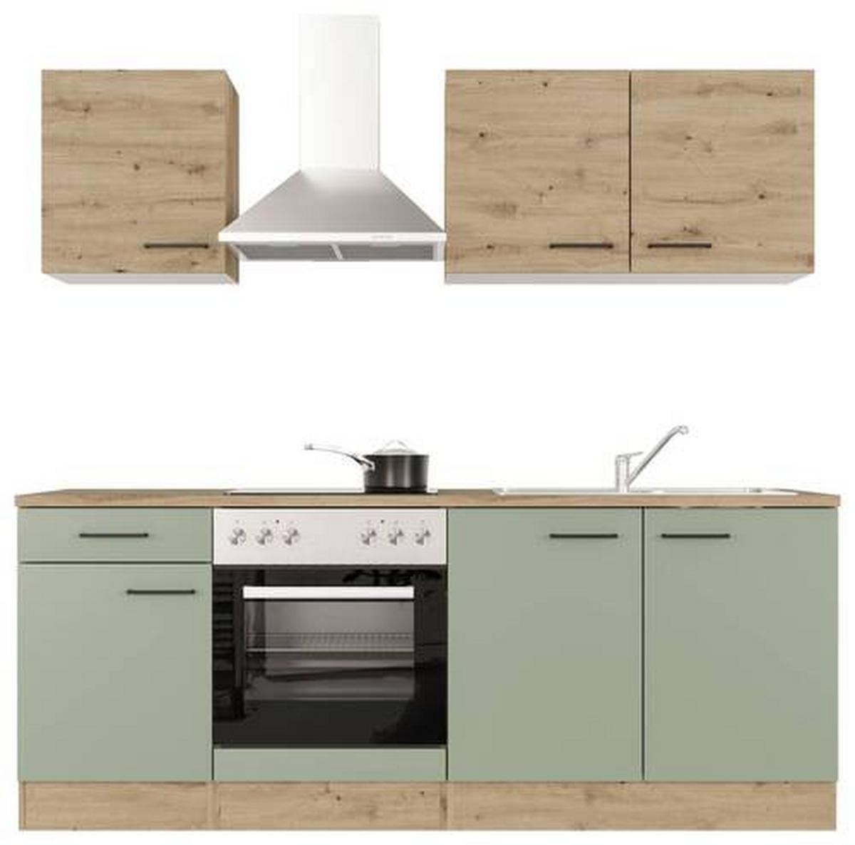 Kuhinjski Blok Cara, Zelena, Hrast - črna/zelena, Moderno, kovina/leseni material (210cm) - FlexWell