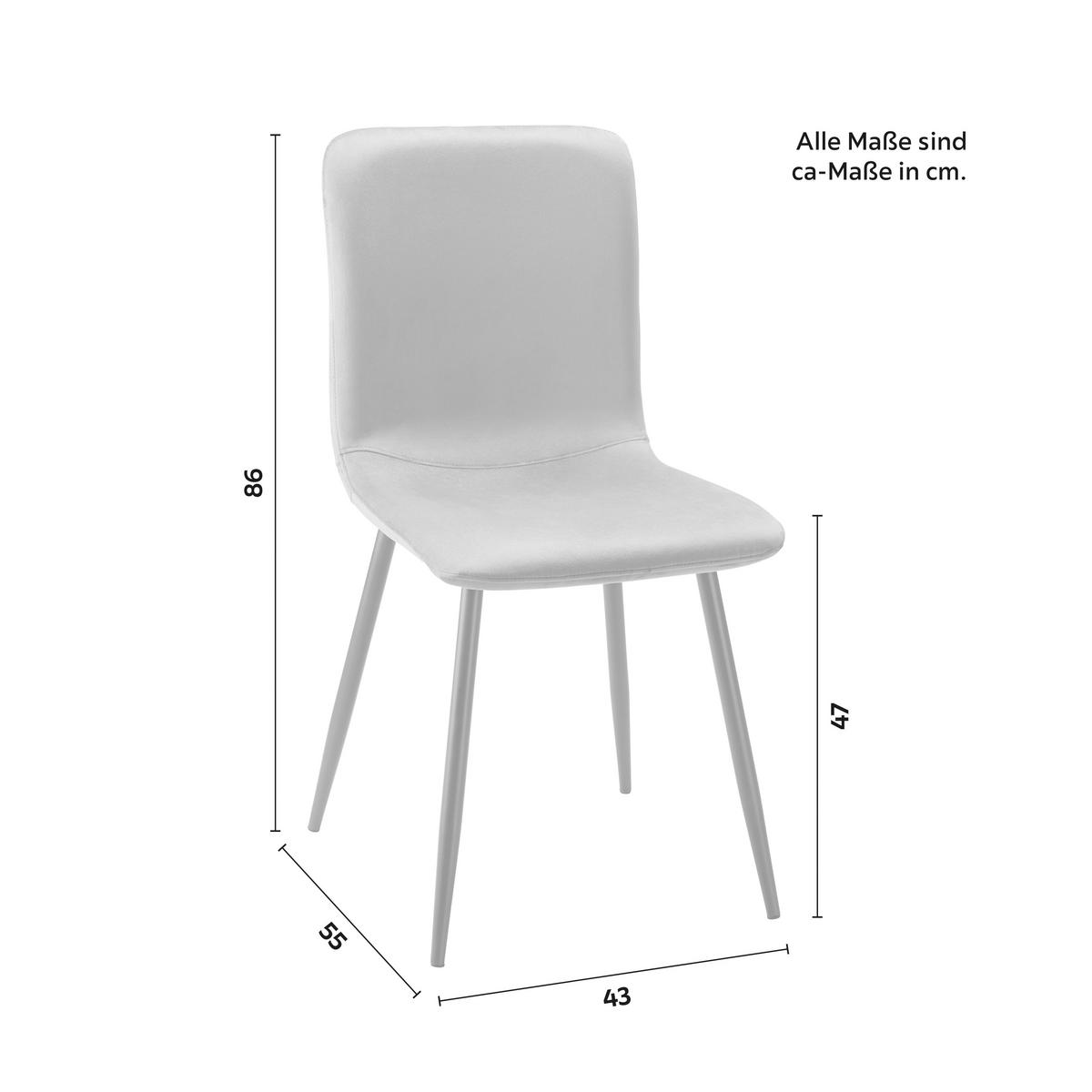 Stuhl "Elif", Samtbezug, grau, Gepolstert - Dunkelgrau/Grau, MODERN, Textil/Metall (43/86/54,5cm) - Bessagi Home