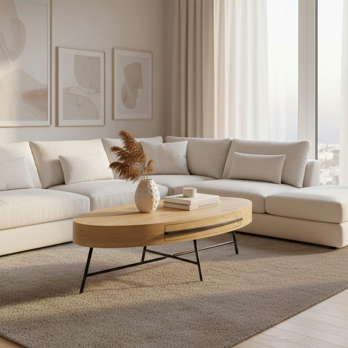 Couchtisch Emilia Eichefarben MDF mit Stauraum - Eichefarben/Schwarz, MODERN, Metall (120/60/40cm) - Bessagi Home