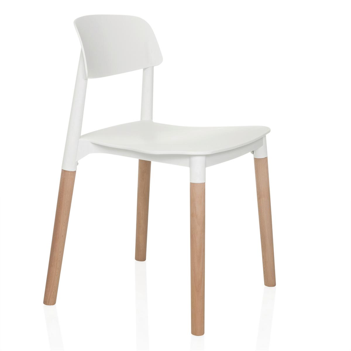 Stol Scandi E, Bela - bela/barve bukve, Moderno, umetna masa/les (49/77/49cm) - MID.YOU