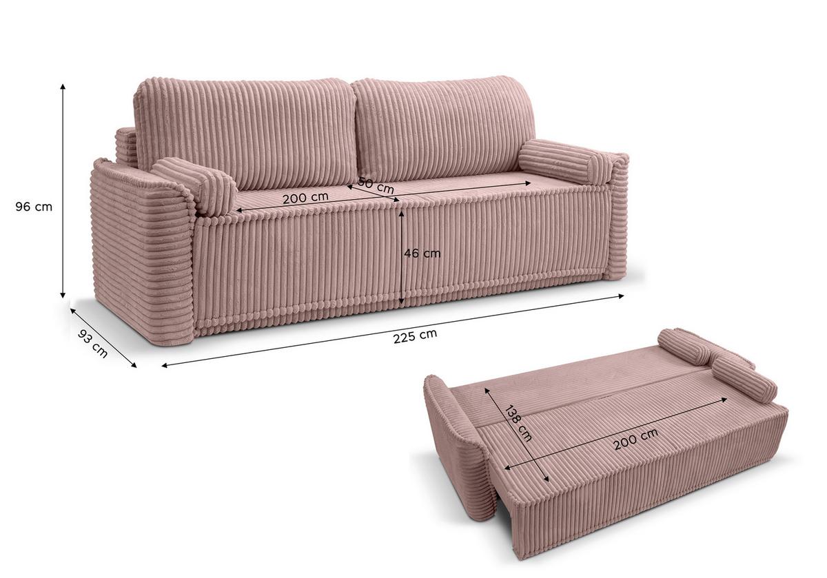 Schlafsofa Grubs Rosa - Schwarz/Rosa, Basics, Holz/Kunststoff (225/96/93cm) - MID.YOU