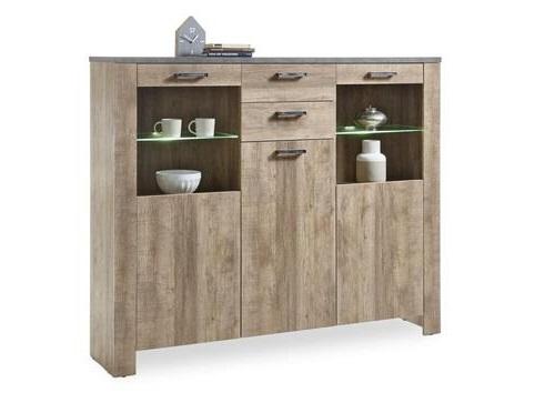Highboard "Edmonton" , eiche - Eichefarben/Anthrazit, Basics, Glas/Holzwerkstoff (172/140/45cm) - MID.YOU