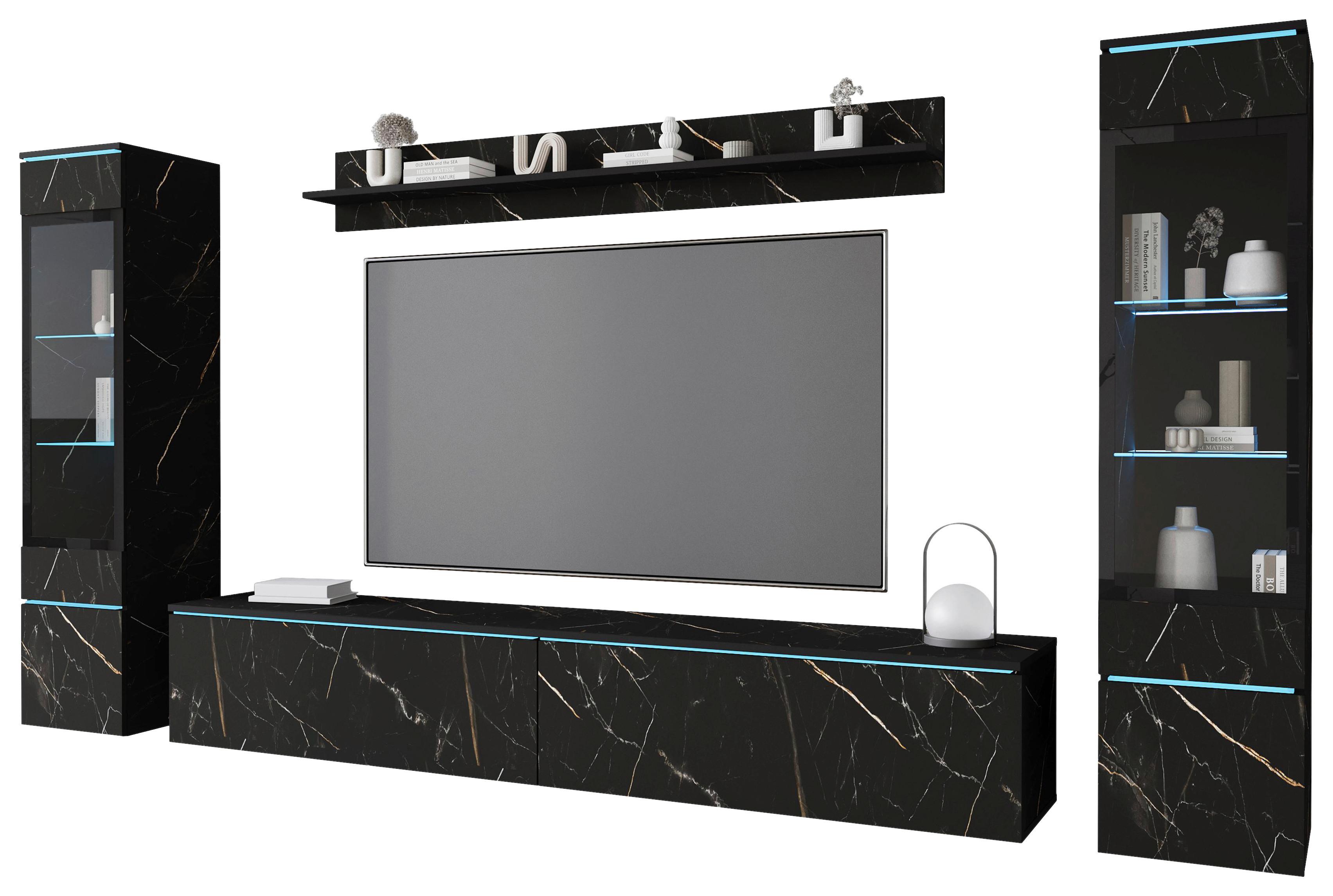 Wohnwand Vera 4-tlg. ca. 240x130 cm Schieferfarben - Schieferfarben/Grau, Design, Glas/Holzwerkstoff (240/130/33cm) - Livetastic