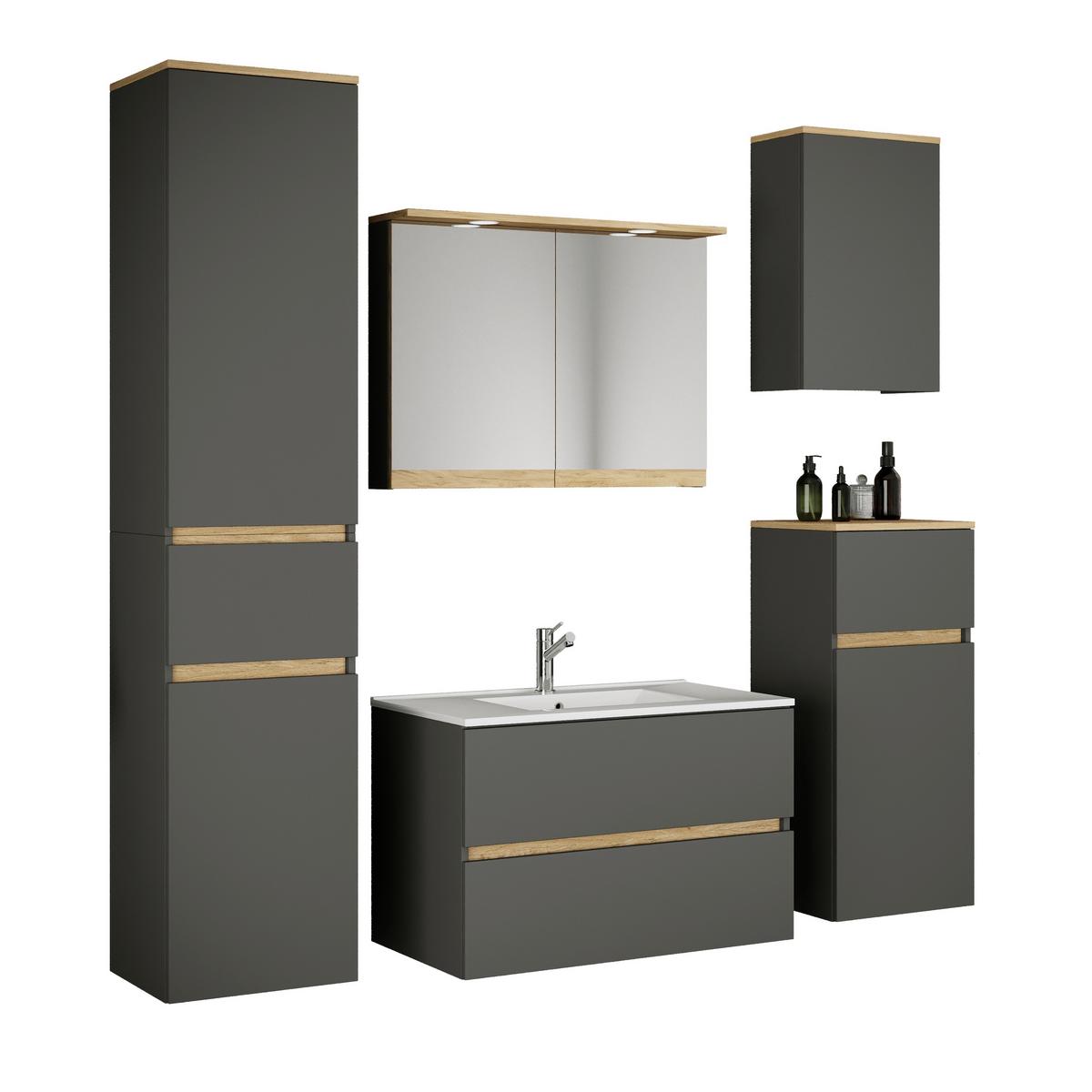Badezimmer Cosila - Weiss/Anthrazit, Trend, Keramik/Holzwerkstoff (161cm) - MID.YOU