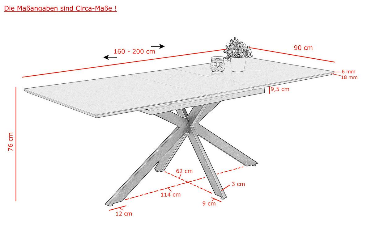 ESSTISCH CHIARA T - Schieferfarben/Anthrazit, MODERN, Holzwerkstoff/Stein (160-200/90/76cm) - MID.YOU