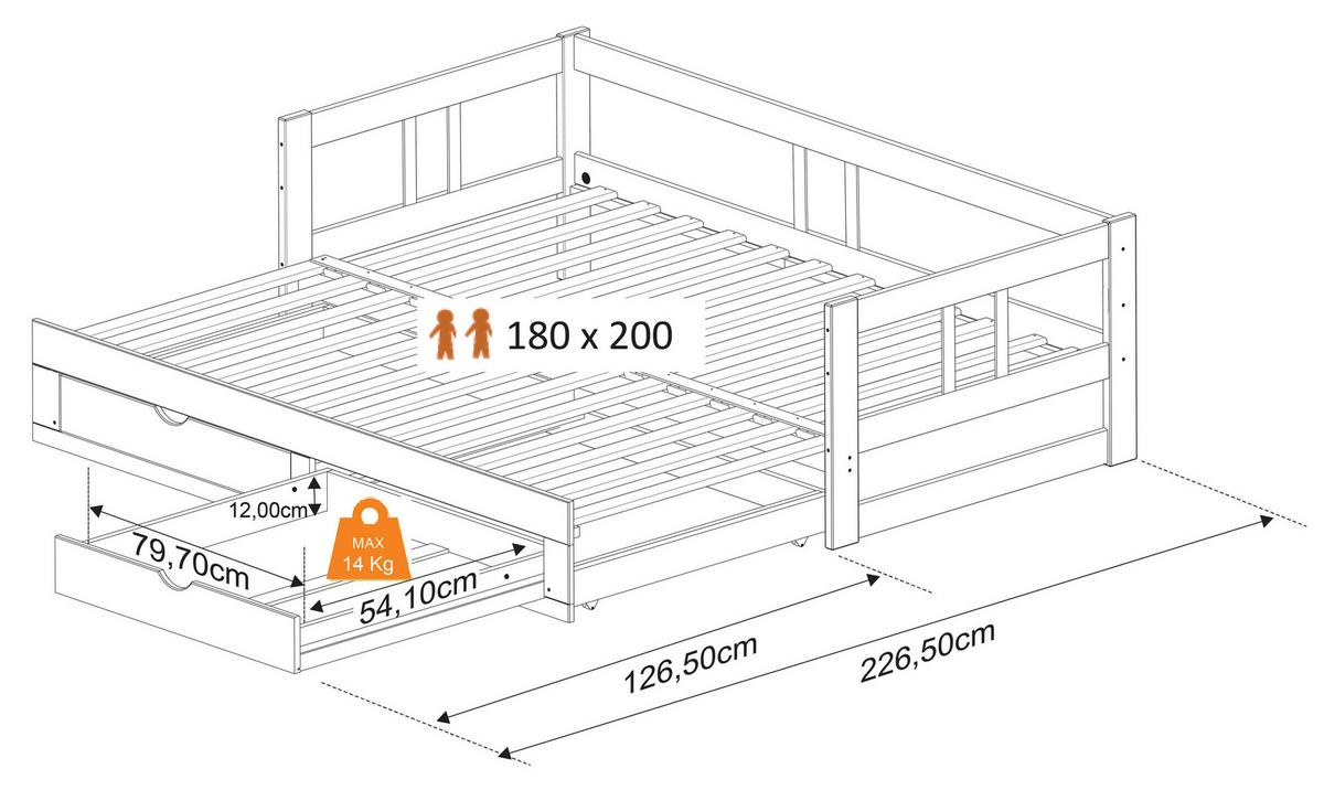 Raztegljiva Postelja Livio, Antracit, 90-180x200cm - naravne barve/antracit, Romantika, kovina/umetna masa (90-180/200cm) - MID.YOU