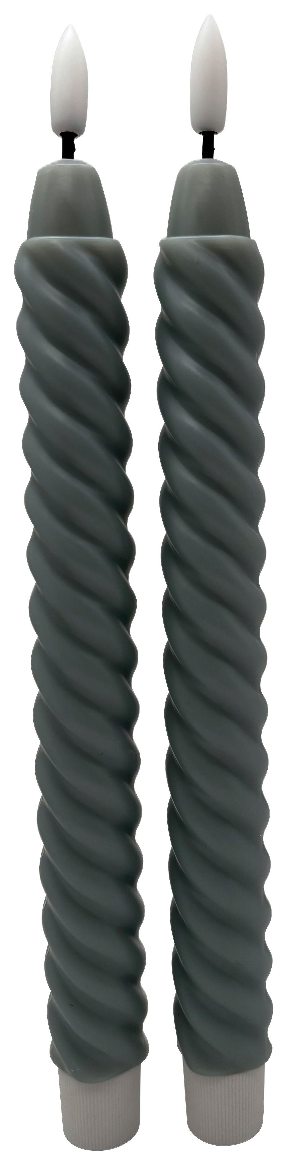 Stabkerze Twist Graublau, 2er Set - Graublau, KONVENTIONELL (2/25cm) - Mömax
