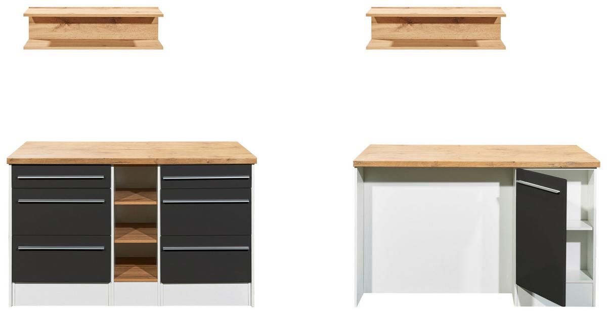 Kücheninsel Gabriel ca. 150x91x90 cm Grau Hochglanz - Wildeiche/Edelstahlfarben, Design, Holzwerkstoff/Kunststoff (150/91/90cm) - Respekta