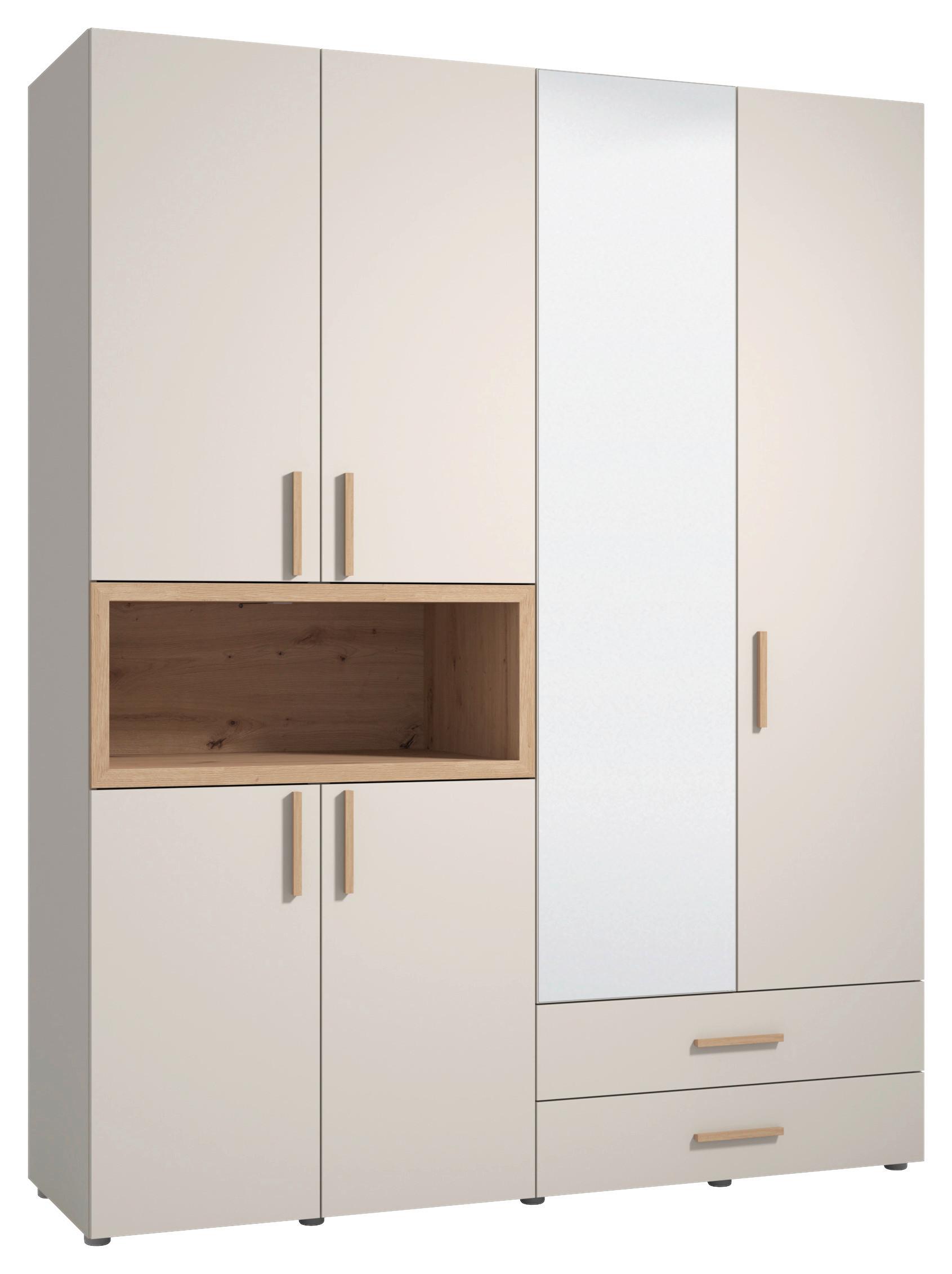 Ruhásszekrény Tükörrel Donald - kasmírszínű/bézsbarna, Modern, műanyag/faalapú anyag (179/226,5/56,5cm)