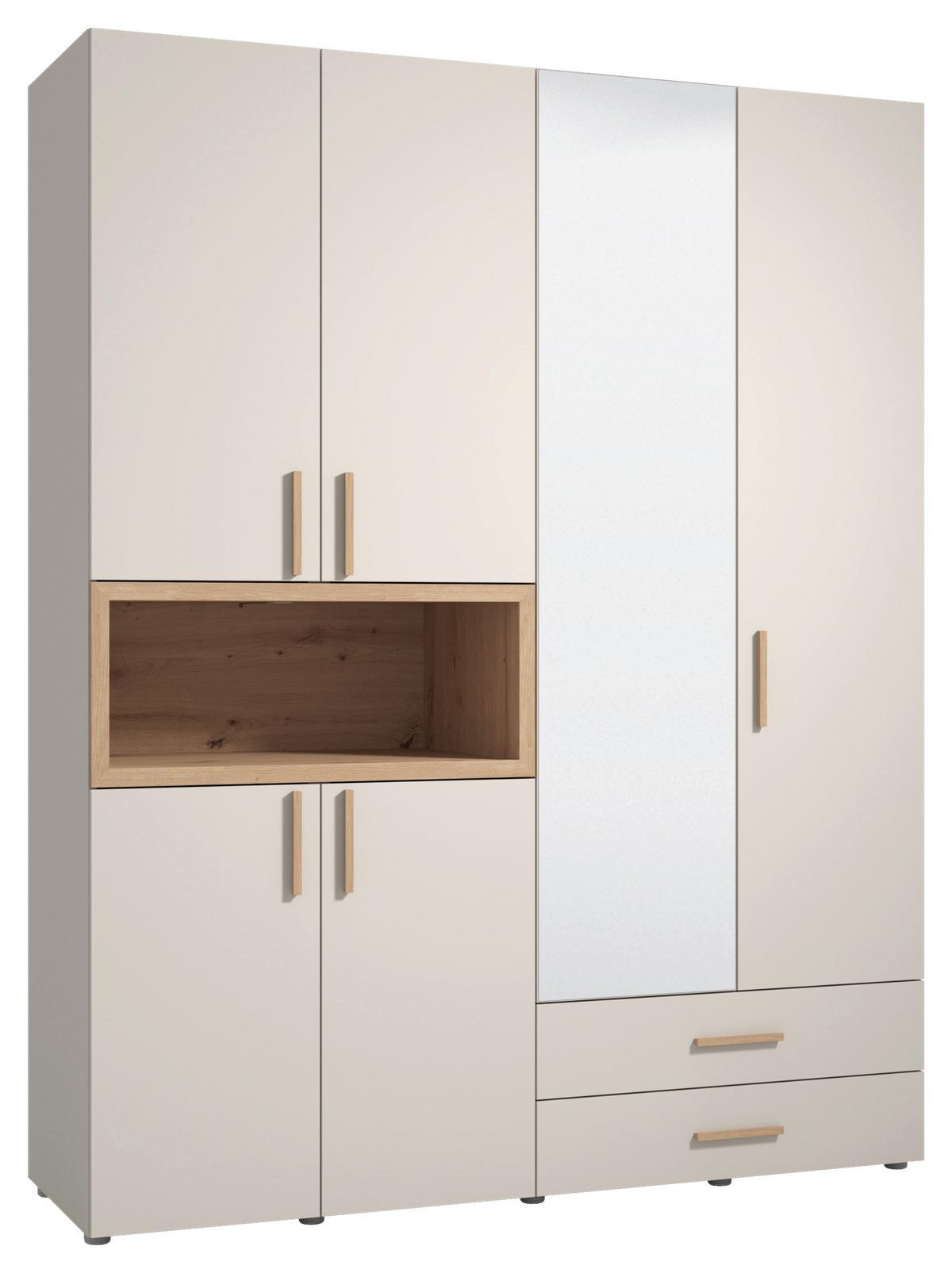 Ruhásszekrény Tükörrel Donald - kasmírszínű/bézsbarna, Modern, műanyag/faalapú anyag (179/226,5/56,5cm) - MID.YOU
