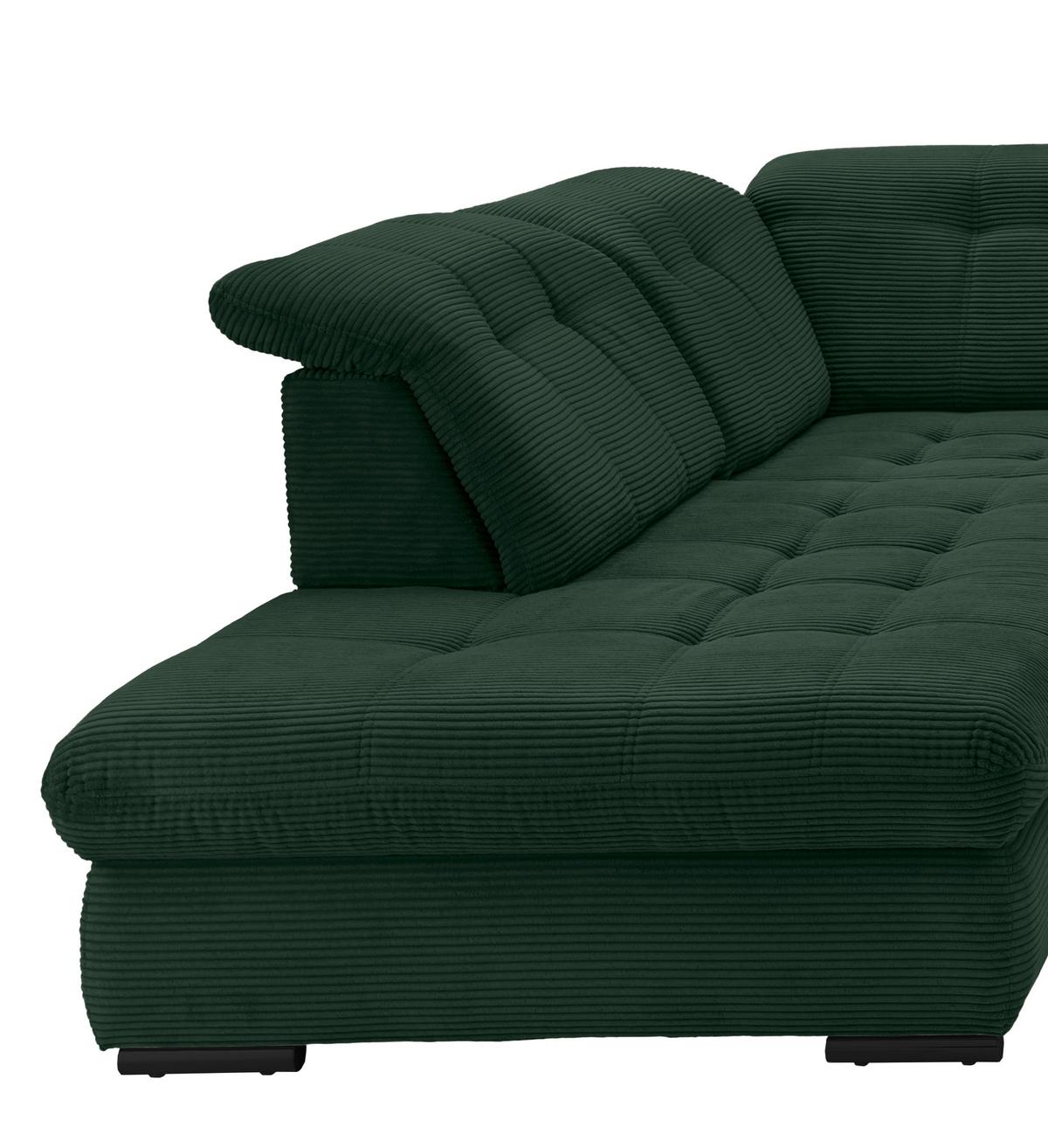 Wohnlandschaft Rigatti Dunkel Grün Cord mit Bettkasten - Dunkelgrün/Schwarz, MODERN, Textil/Metall (252/387/184cm) - Livetastic