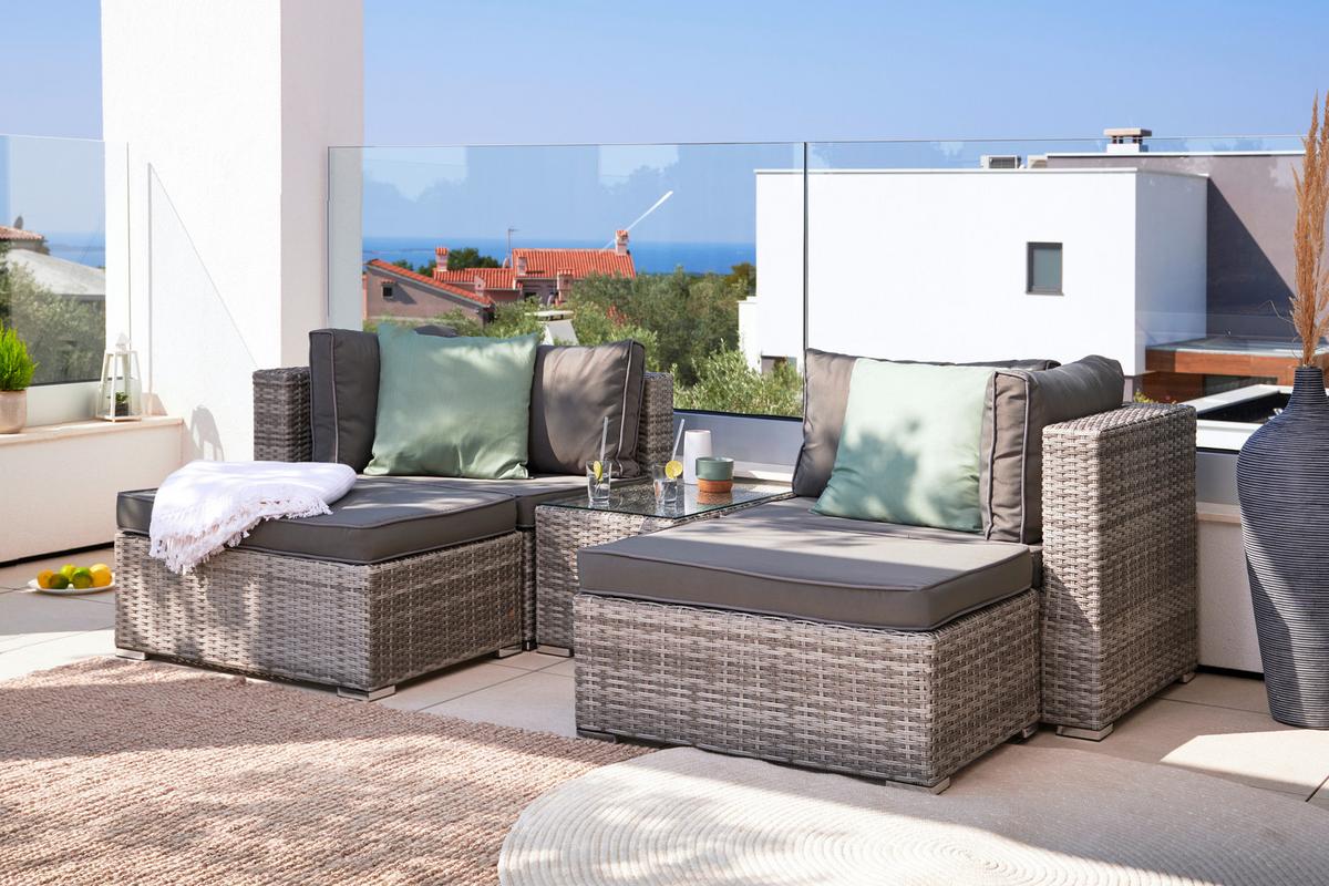 Loungegarnitur Parga in Grau - Grau, Modern, Glas/Kunststoff - Mömax