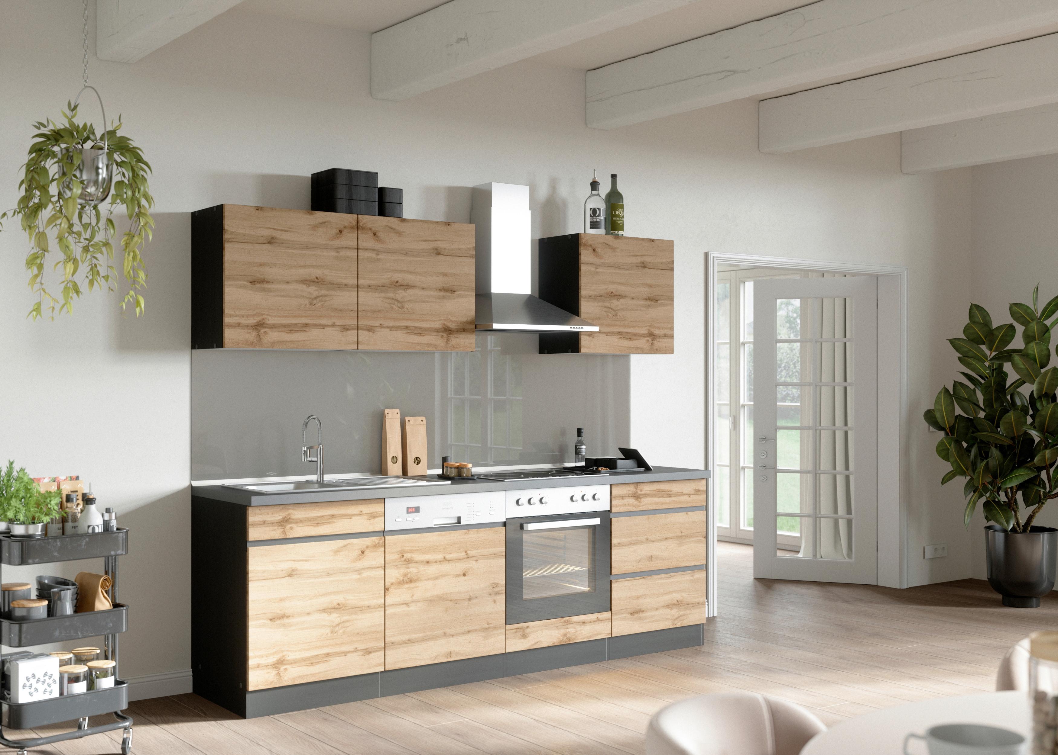 Küchenblock Turin ohne Geräte ca. 240 cm Eiche/Grau - Eiche Wotan/Graphitfarben, Design, Holzwerkstoff (240cm) - Held