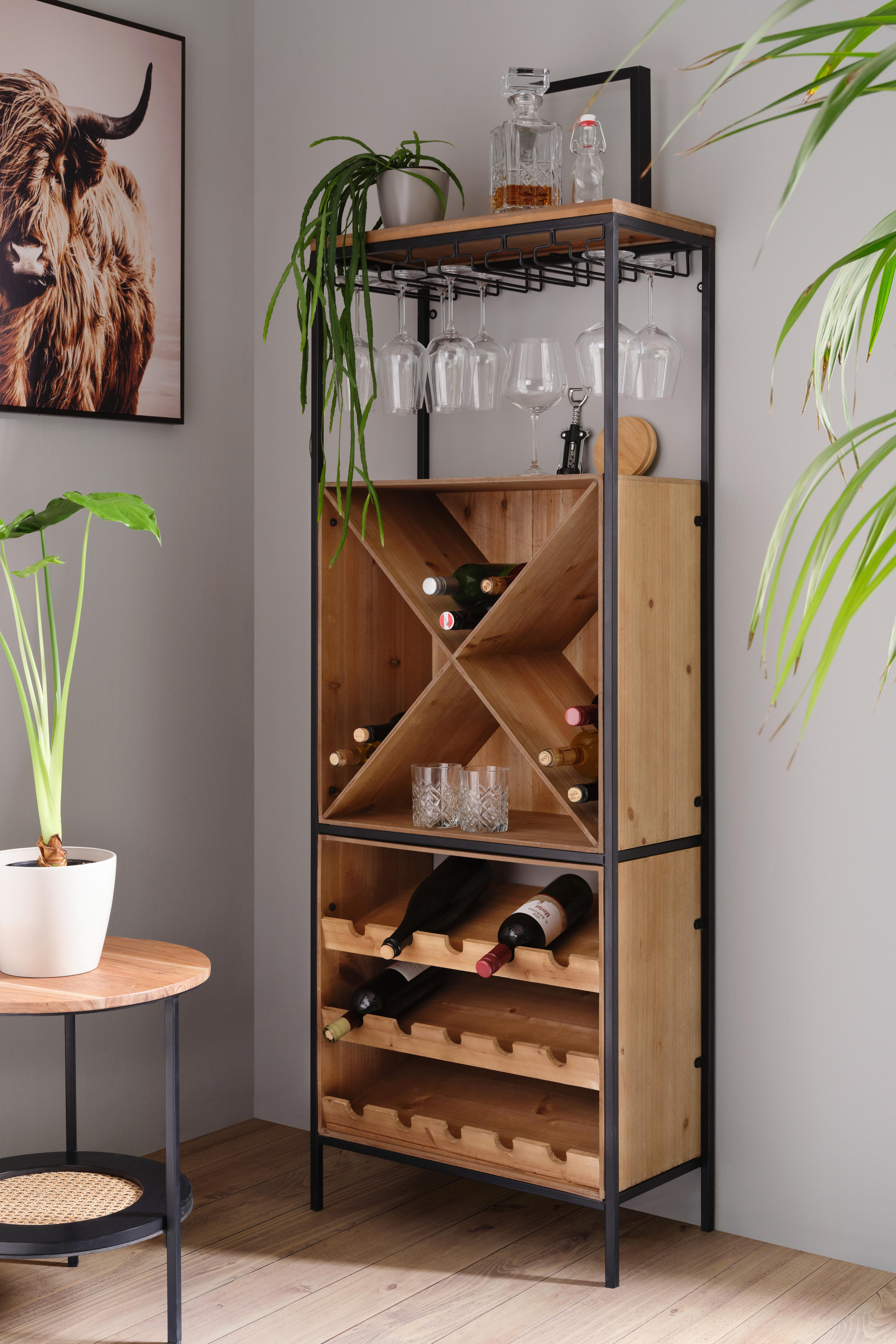 Bárelem Borosüveg Tárolóval Champagne - fekete/világosbarna, Lifestyle, faalapú anyag/fa (60/30/160cm) - Premium Living