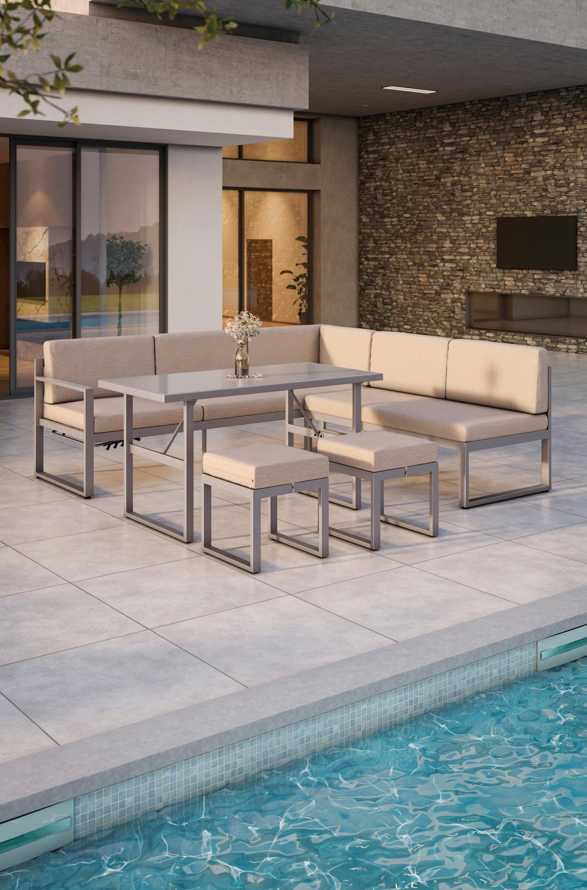 Lounge Garnitura Genf, Siva, 5-Delno - siva/svetlo siva, Moderno, kovina/steklo (213/136cm) - Beldano