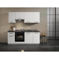 Küchenblock Belluna m. Geräte Weiß - Dunkelgrau/Alufarben, Basics, Holzwerkstoff/Kunststoff (210cm) - MID.YOU