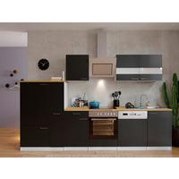Küchenzeile Economy m. Geräten Schwarz/Nussbaum B: ca. 310 cm - Edelstahlfarben/Nussbaumfarben, Basics, Holzwerkstoff/Metall (310cm) - Respekta