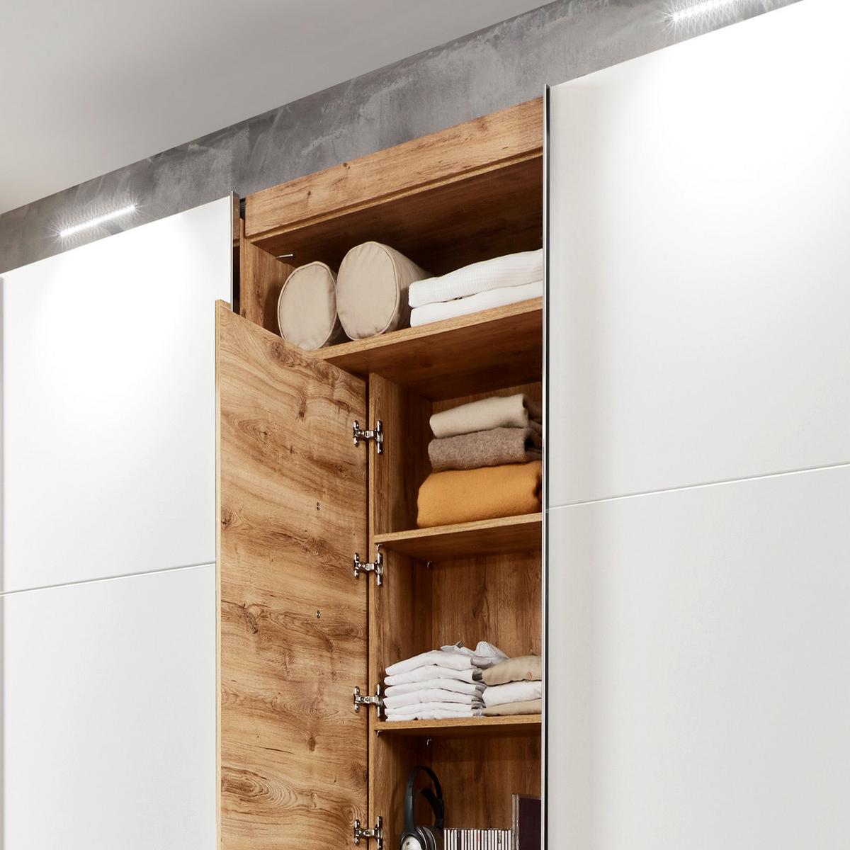 DULAP USI CULISANTE MAGIC - alb/culoare lemn stejar, Modern, material pe bază de lemn (300/216/65cm) - Premium Living