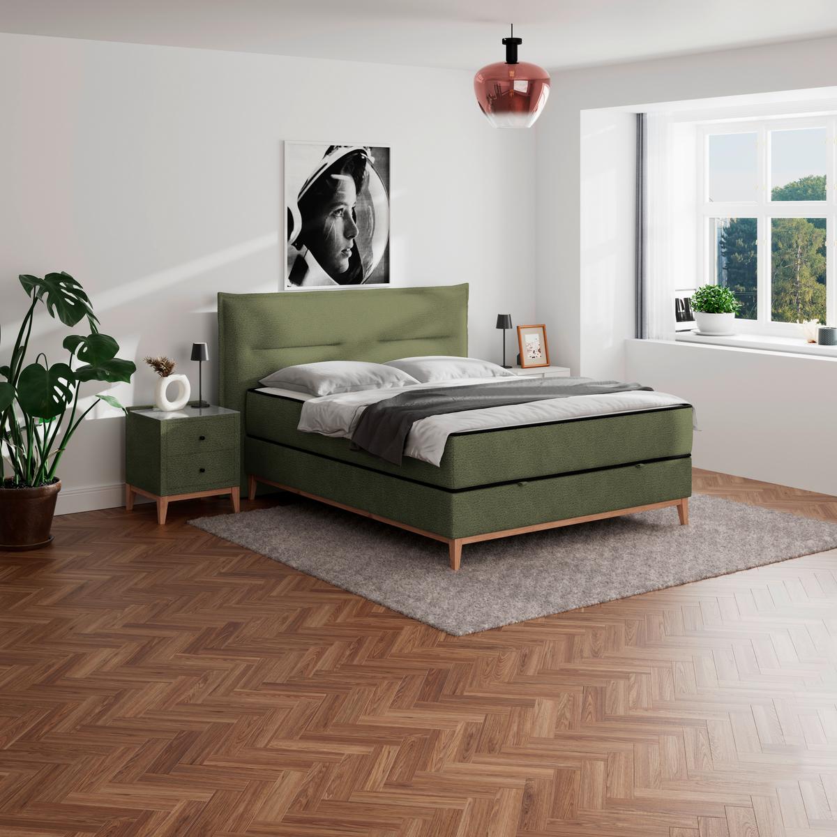 Pat box SMILE - verde, Konventionell, lemn/metal (160/200cm) - Premium Living