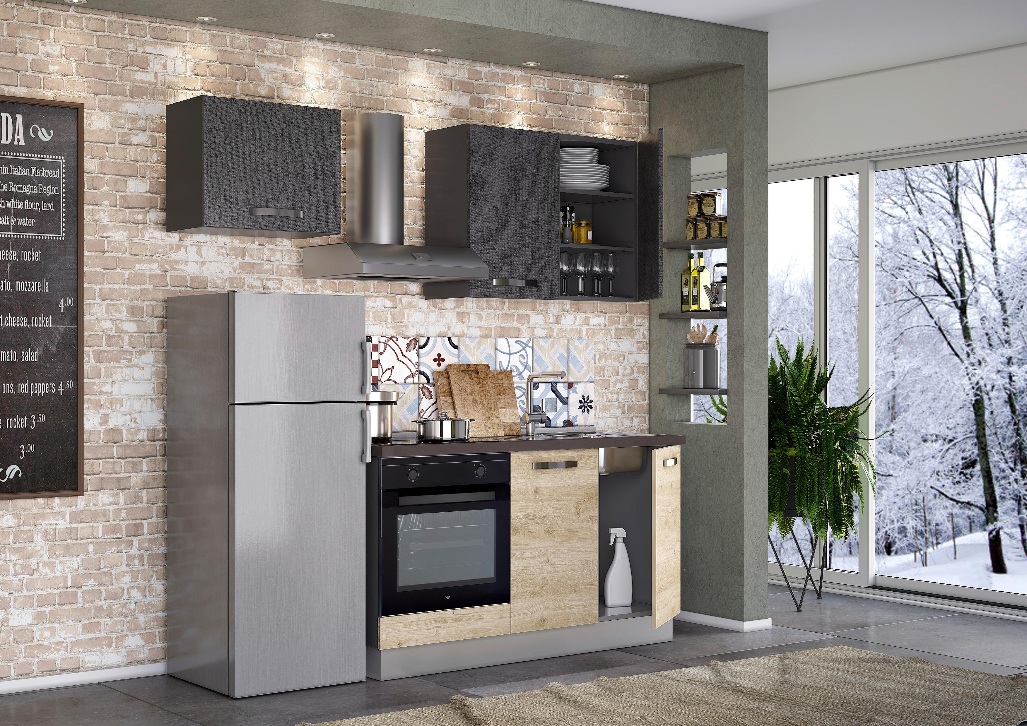 Blok Kuhinja S Aparatima Star - siva, Moderno, drvni materijal/metal (210/216/60cm) - Mömax