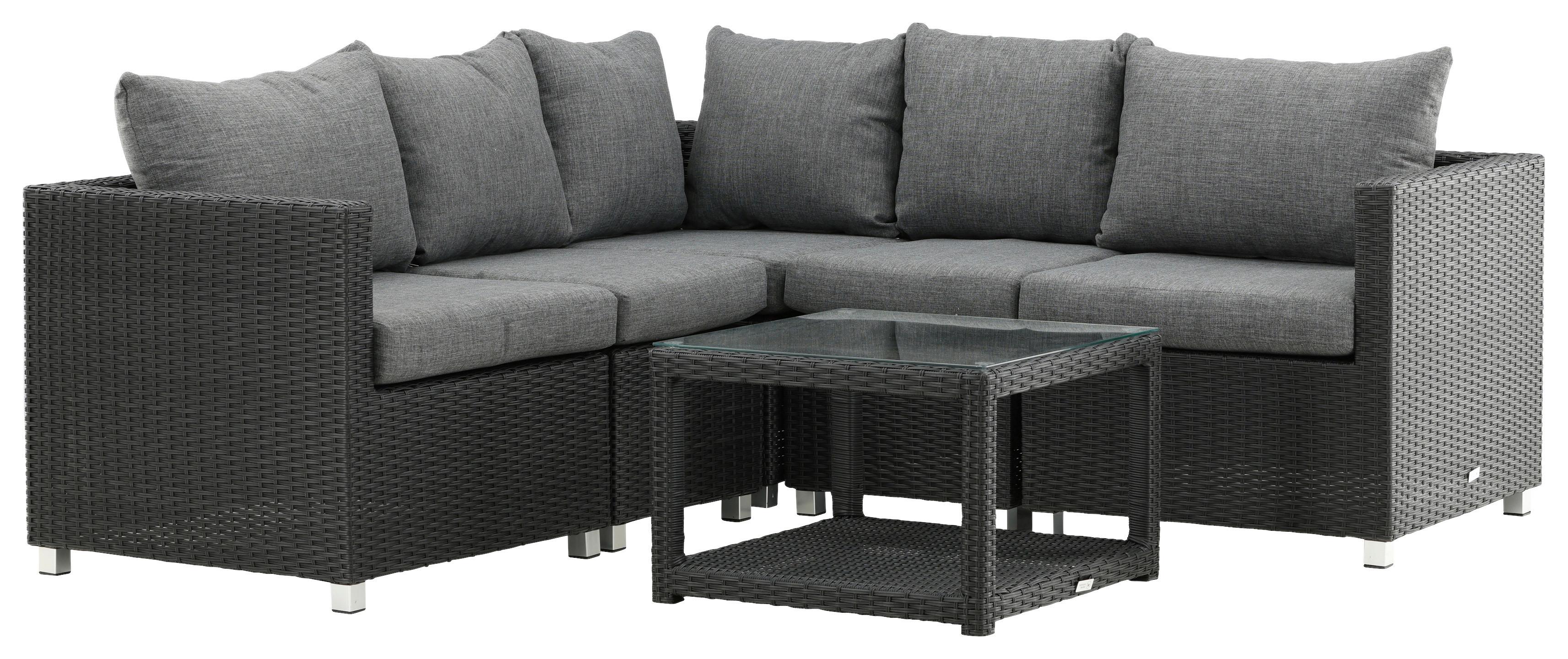LOUNGEGARNITUR VAMOS - Schwarz/Grau, KONVENTIONELL, Glas/Kunststoff - Gardenson