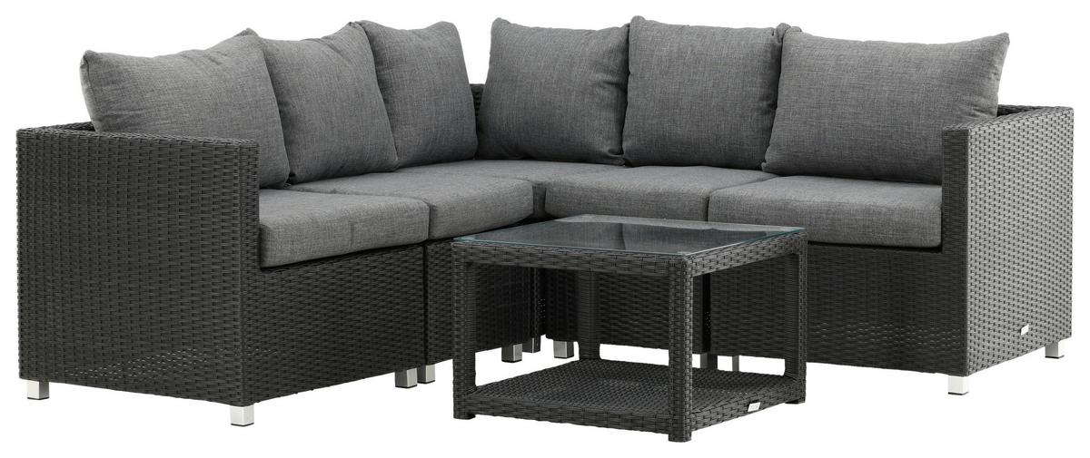 LOUNGEGARNITUR VAMOS - Schwarz/Grau, KONVENTIONELL, Glas/Kunststoff - Gardenson