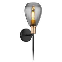 Wandleuchte Fanni in Grau/Schwarz/Messing max. 40W - Messingfarben/Schwarz, Design, Glas/Metall (15/19/48cm) - Globo