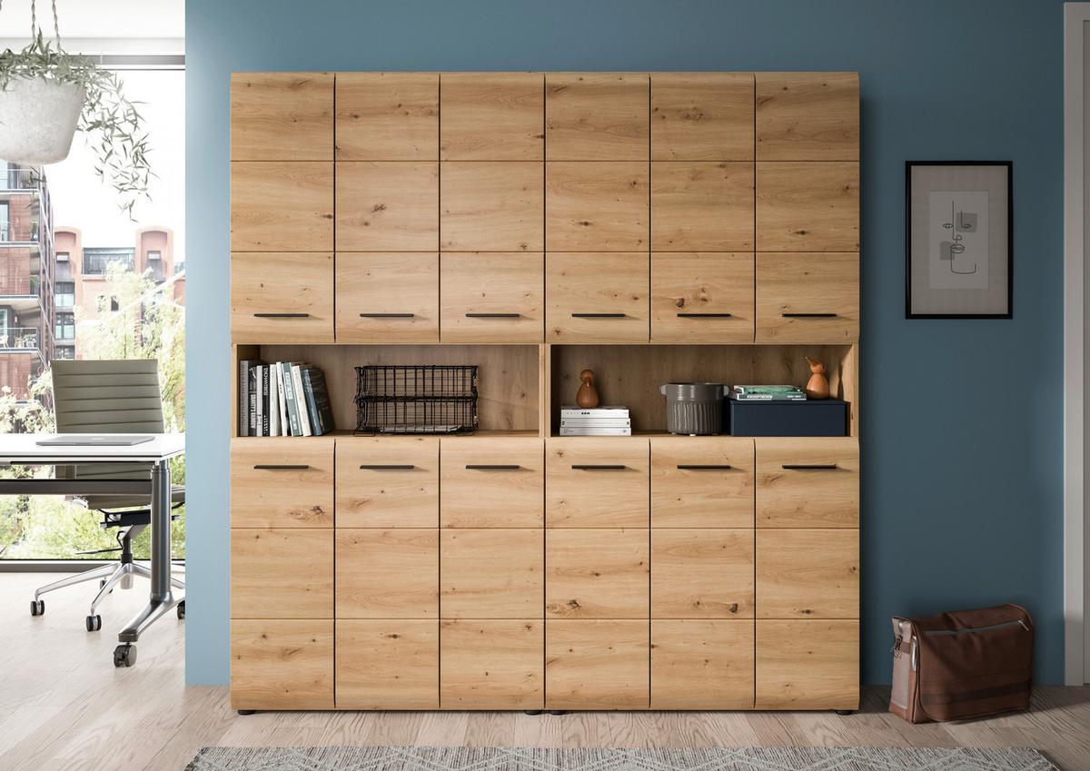 Hochschrank Ice Eiche Artisan - Schwarz/Eiche Artisan, Basics, Holzwerkstoff/Kunststoff (180cm) - MID.YOU