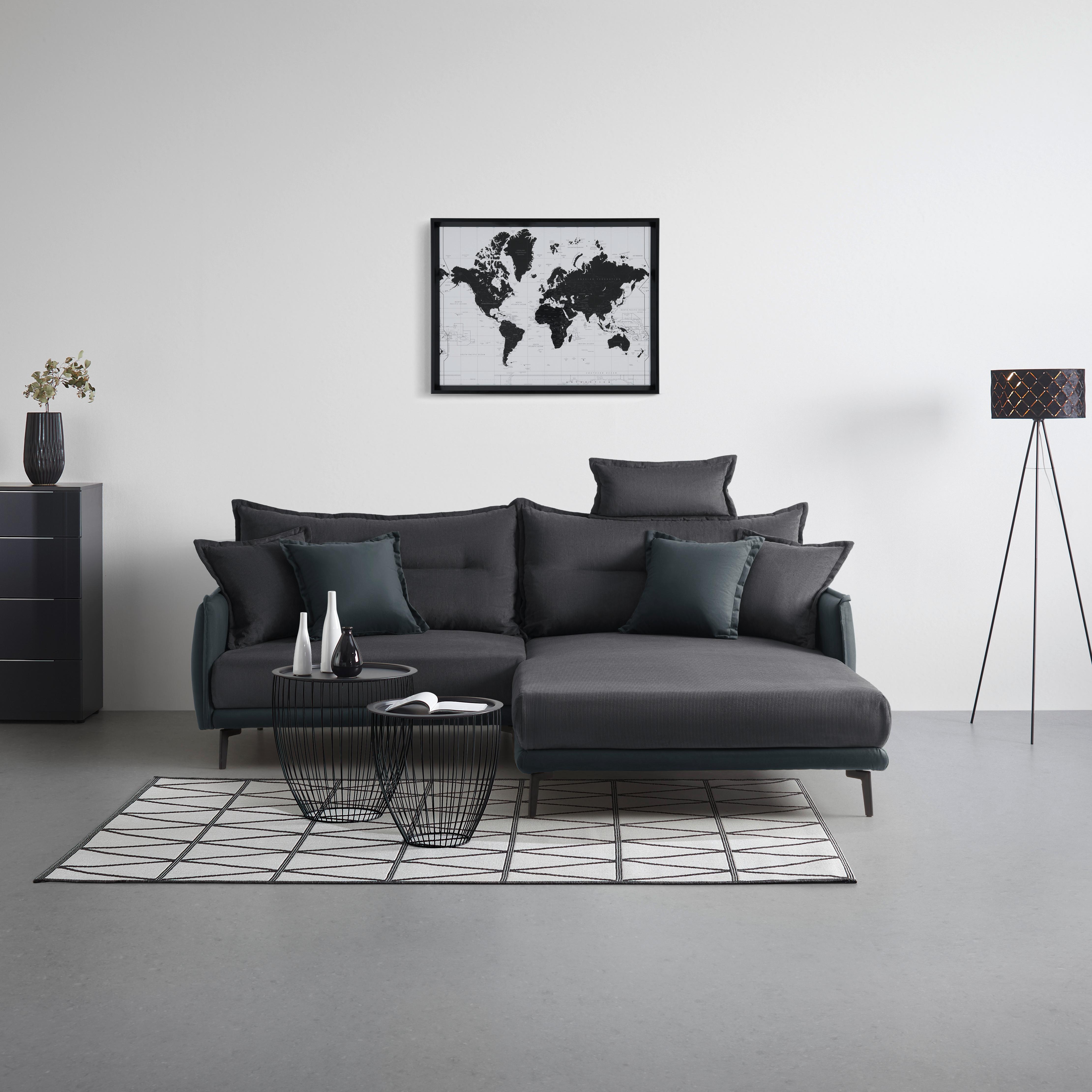 Ecksofa Nuovo Dunkelgrau - Dunkelgrau/Schwarz, MODERN, Textil/Metall (245/72-113/190cm) - Mömax