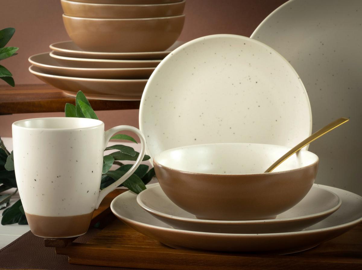 Kombiservice Sand Dunes aus Keramik, 16-teilig - Terracotta/Weiß, Trend, Keramik (34/32/33cm) - Creatable