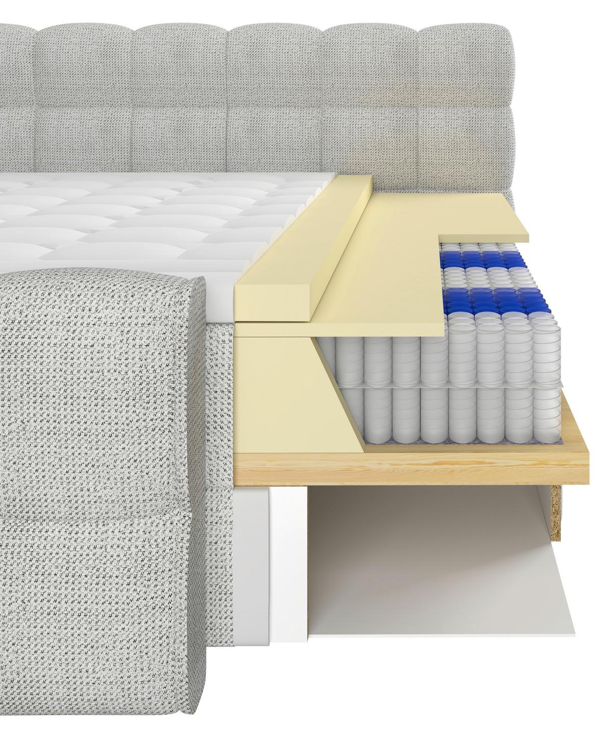 Boxspring Krevet Brisbane - sivo-bijela/crna, Trend, drvni materijal/drvo (140/200cm) - Premium Living