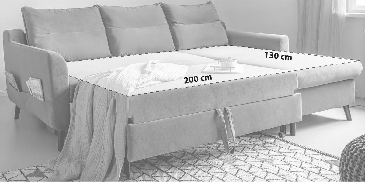 Eckschlafsofa in Dunkelblau ´STYLISH STAN DUNKELBLAU´ - Schwarz/Dunkelblau, Basics, Holz/Textil (150/230cm) - MID.YOU