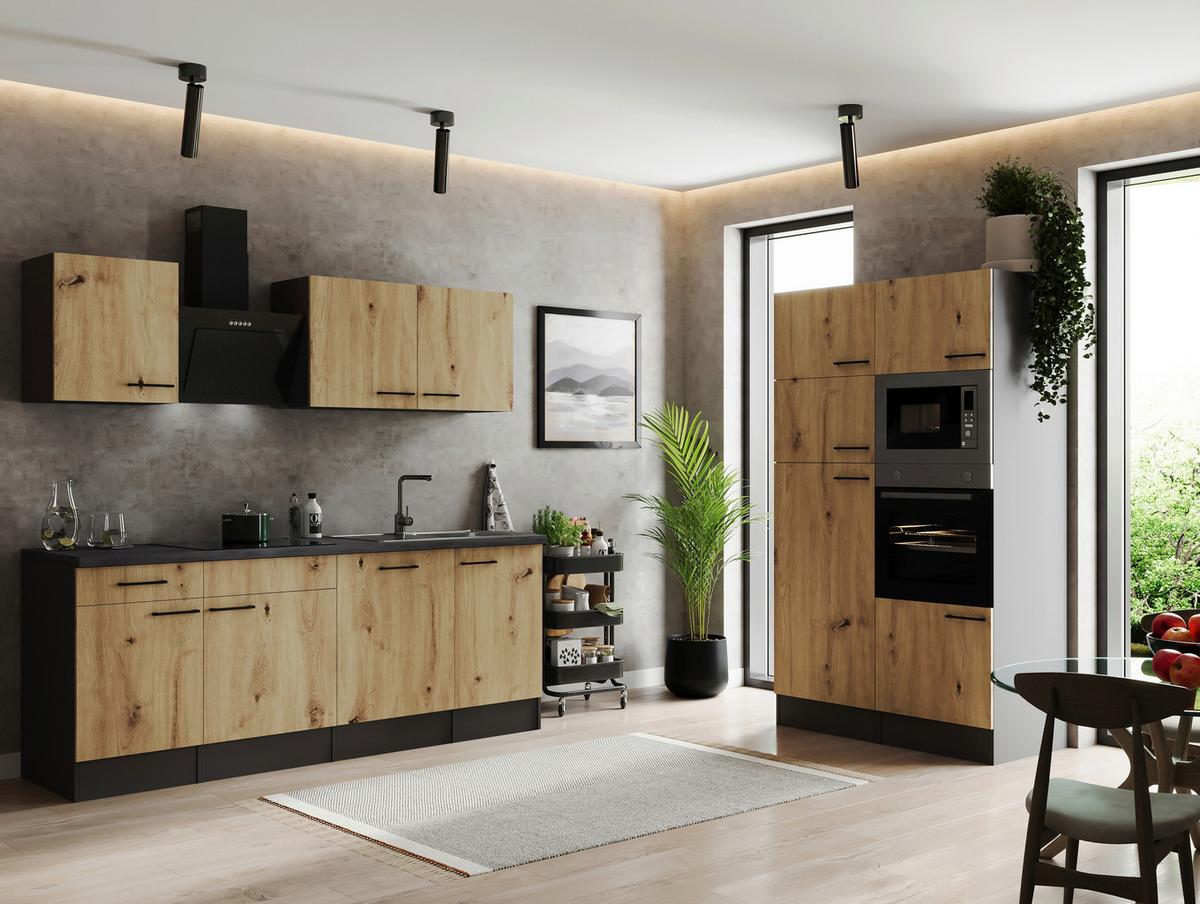 Kuhinjski Blok Z Aparati Oliver, 340cm - črna/siva, Design, kovina/leseni material (340cm) - Respekta