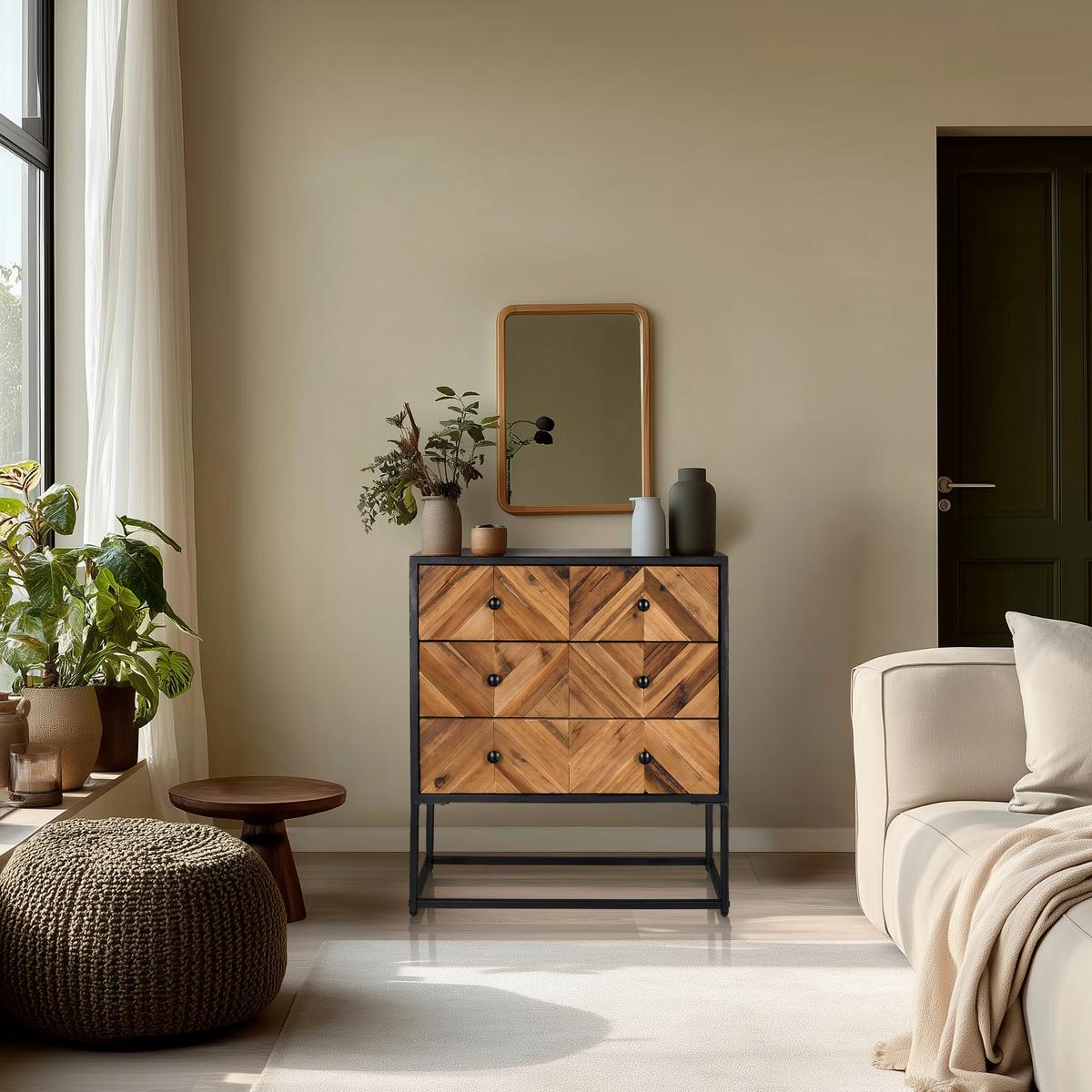 Široka Komoda Santjago Black Sun, Črna, Rjava - črna/temno rjava, Moderno, kovina/les (63/70,5/32cm) - MID.YOU