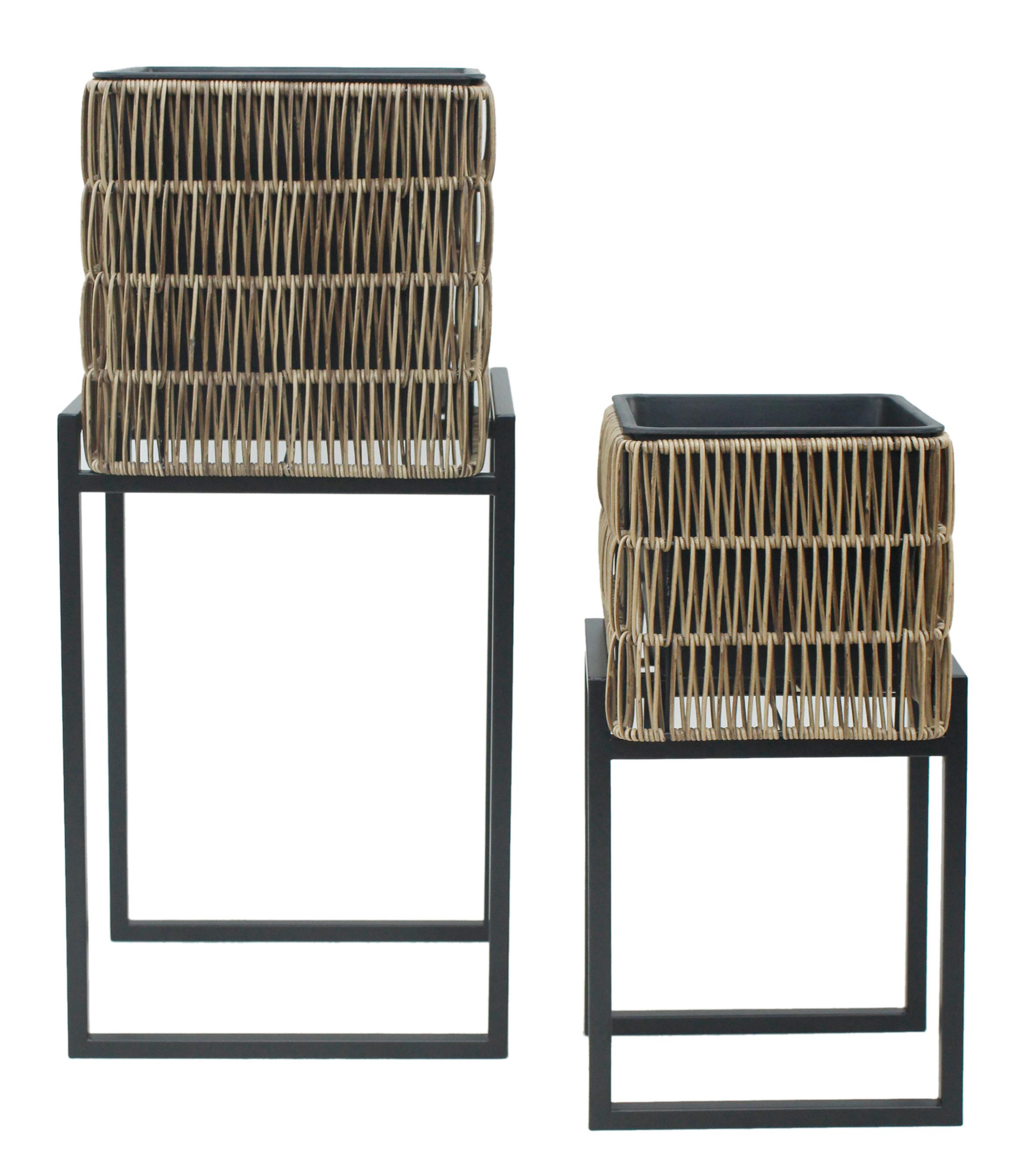 Übertopf-Set Flora Braun/Schwarz, 2er Set - Schwarz/Braun, Kunststoff/Metall - Mömax