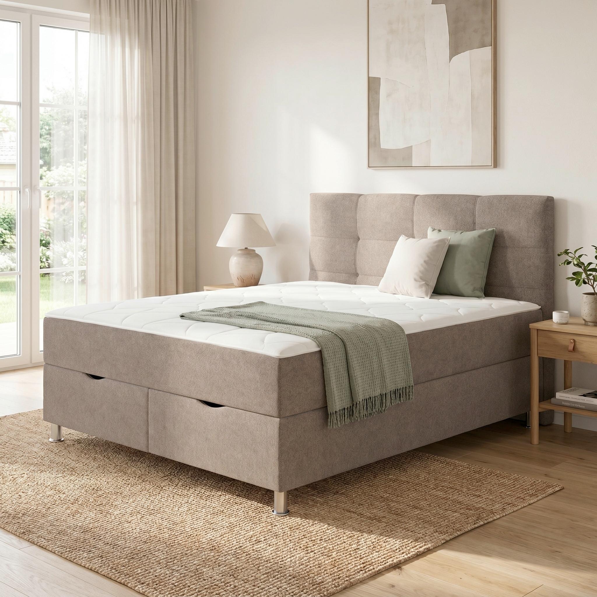 Boxbett Oviedo 160 in Cappuccino ca. 160x200cm - Cappuccino, KONVENTIONELL, Textil/Metall (160/200cm) - Based