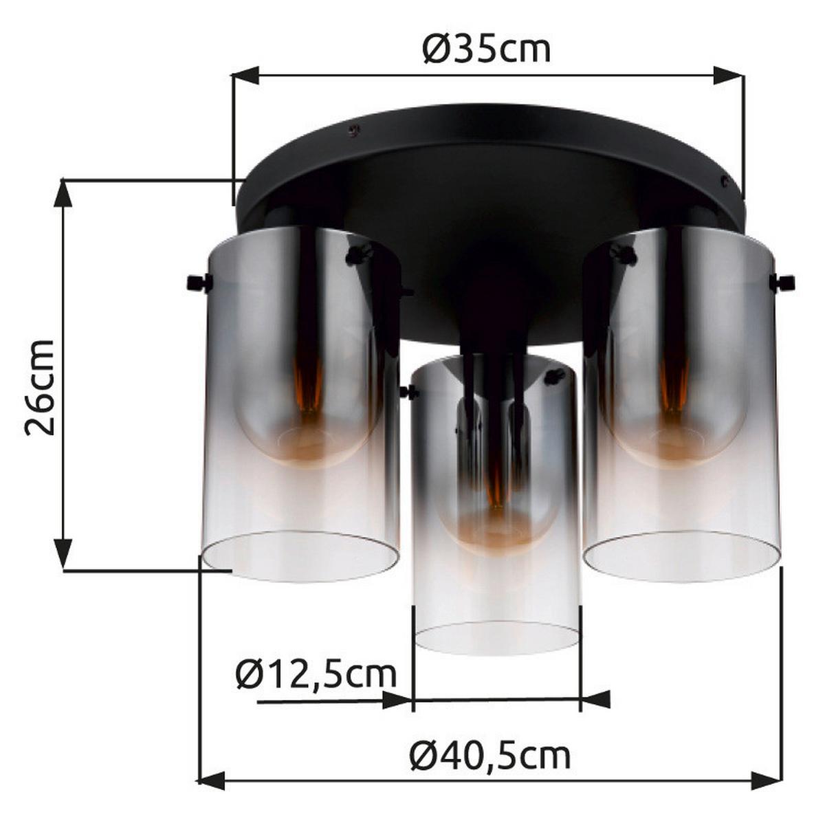 DECKENLEUCHTE 15768-3D FLORENTINA - Klar/Schwarz, Basics, Glas/Metall (40,5/26cm) - Globo