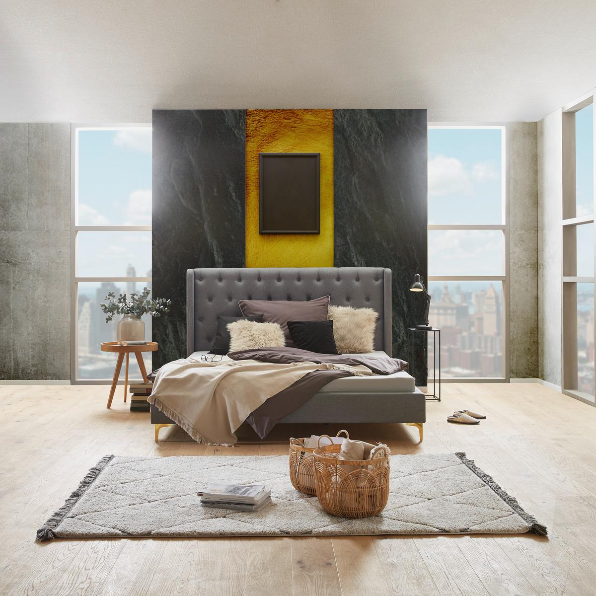 ŁÓŻKO TAPICEROWANE TANJA - jasnoszary/czarny, Modern, materiał drewnopochodny/metal (180/200cm) - Livetastic