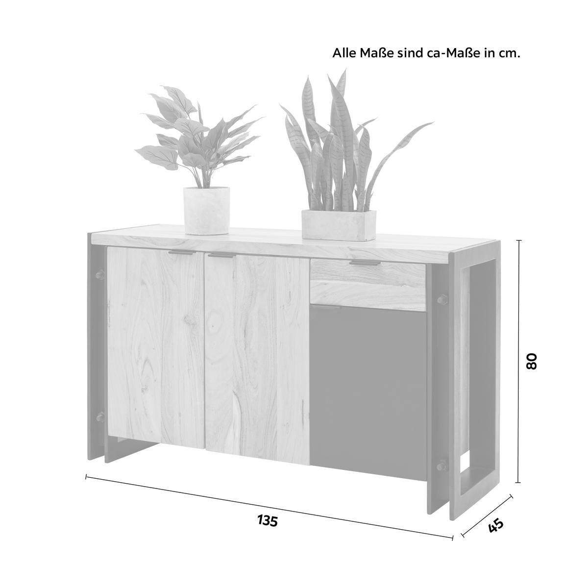 Sideboard in Naturfarben Massiv - Schwarz/Naturfarben, Lifestyle, Holz/Holzwerkstoff (135/80/45cm) - Zandiara