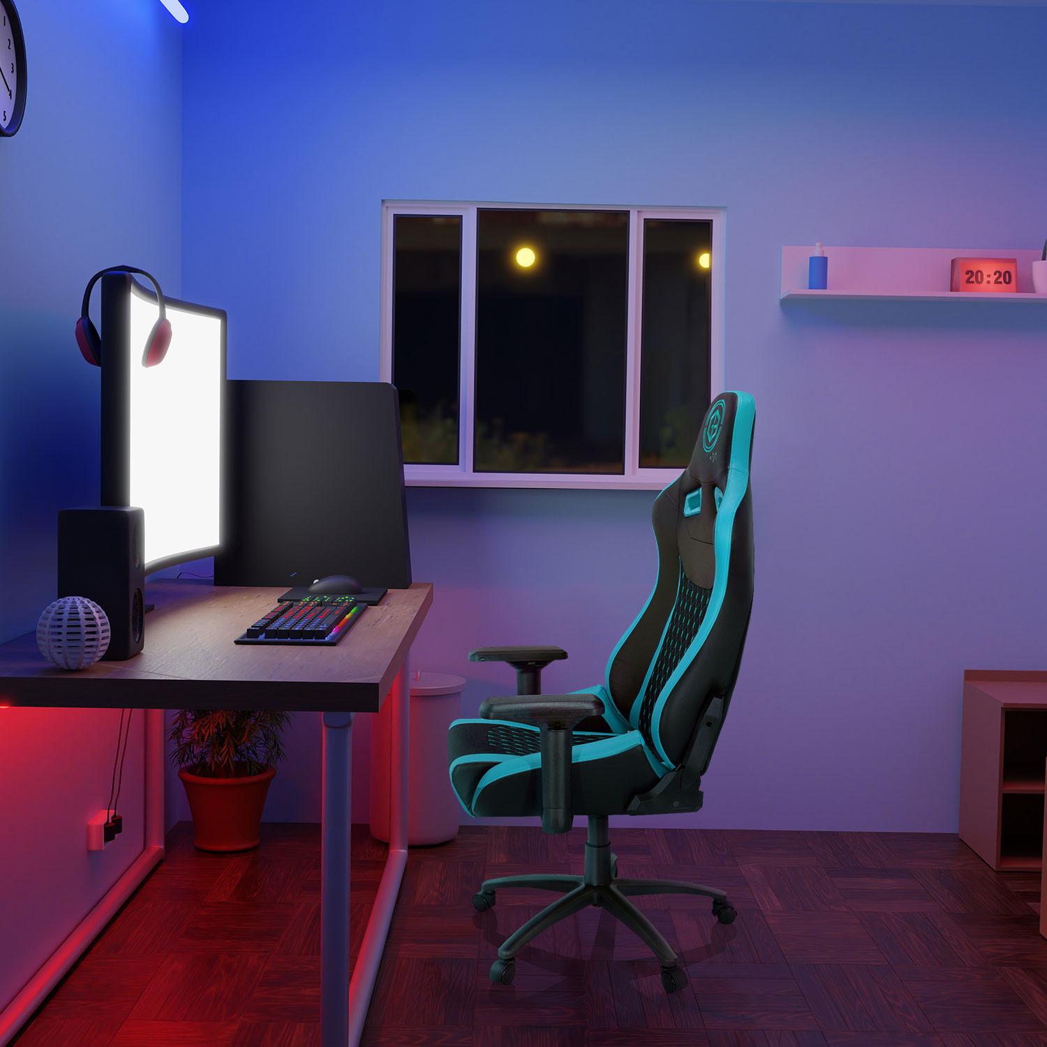 Gaming Stol Gamebreaker Sx 04, Črna, Turkizna - turkizna/črna, Moderno, kovina/umetna masa (74/137/66cm) - MID.YOU