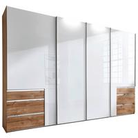 Schwebetürenschrank  Level 36D ca. 216 cm Weiß/Eiche Dekor - Chromfarben/Weiß Hochglanz, MODERN, Holzwerkstoff/Metall (350/216/65cm) - MID.YOU