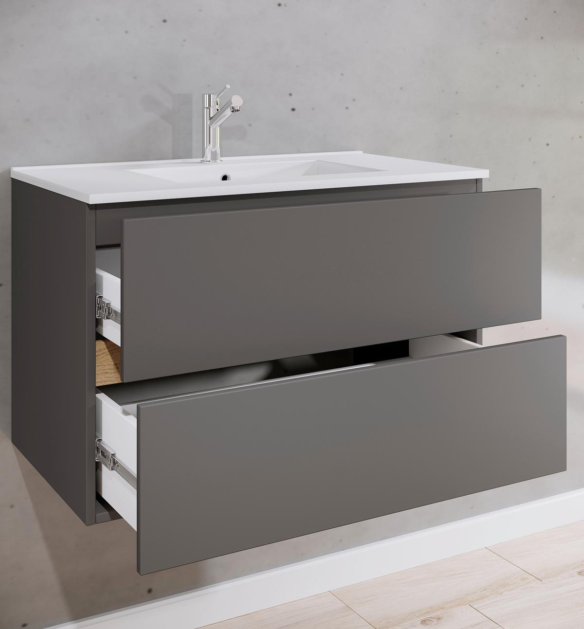 Badezimmer Cosila - Honigeiche/Weiss, Trend, Keramik/Holzwerkstoff (81/51/47cm) - MID.YOU
